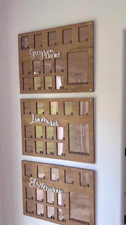 School Pictures Display Wall, Yearly School Picture Ideas, School Picture Collage Ideas, Diy School Years Picture Frame, School Picture Display Ideas K-12, Grade School Pictures Display, Through The Years Picture Display, Diy School Pictures Display K-12, School Picture Display Ideas Hallways