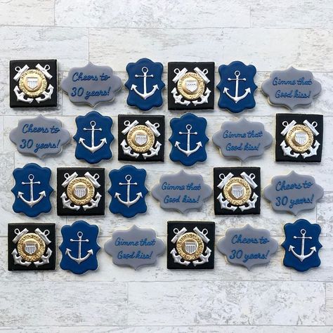 United States Coast Guard Shortbread Cookies with Royal Icing | Etsy February Cookies, Military Cake, United States Coast Guard, Chocolate Shortbread Cookies, Cookies With Royal Icing, Vanilla Recipes, Best Kisses, Vanilla Cookies, Cookies Decorated