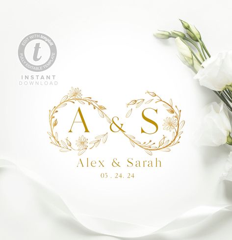 Buy Floral Infinity Wedding Logo,multiple Color Editable Template, Wedding Monogram.,wedding Branding, Digital Download, Printable Emblem Online in India - Etsy Es Logo Design, Wedding Logo Design Elegant, Wedding Initials Logo Design, Wedding Initials Logo, Infinity Card, Welcome Logo, Infinity Logo, Logo Monogramme, Initials Logo Design