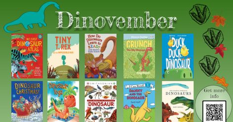 November Displays Library, November Book Displays Library, Dinovember At The Library, Library Contests By Month, Batman Returns His Books To The Library, Tiny Dinosaur, November Month, Elementary School Library, Library Displays