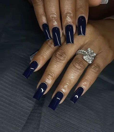 Dark Blue Dip Nails, Navy Blue Square Acrylic Nails, Dark Nails Square, Dark Blue Square Nails, Navy Blue Nails Ideas, Nail Cam, Dark Blue Nails, Navy Nails, Navy Blue Nails