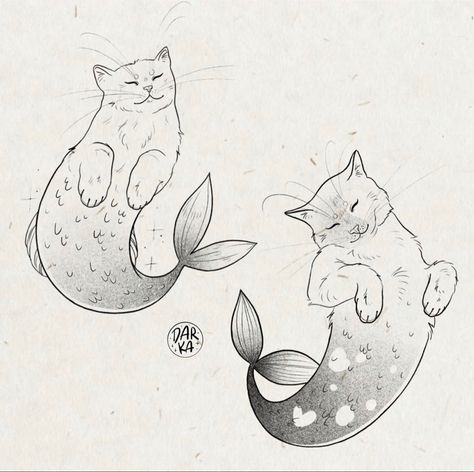 Mermaid Cat, Mermaid Drawings, Mermaid Tattoo, Cat Comics, Mermaid Tattoos, Art Therapy Activities, Time Tattoos, Jan 20, Matching Tattoos