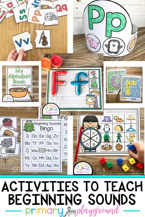 Activities to make teaching beginning sounds fun for your little learners! #beginningsounds #initialsounds #kindergarten #alphabet Primary Playground, Rainbow In A Jar, Sound Activities, Playground Activities, Kindergarten Alphabet, Make A Scarecrow, Preschool Decor, Morning Tubs, Kindergarten Classroom Decor