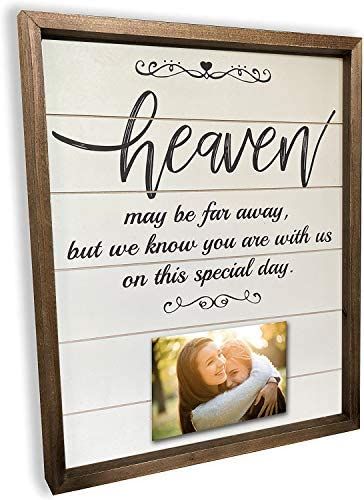 Amazon.com: Brookfield Products Heaven Wedding Memorial Sign to Honor Those no Longer with us with Photos. Beautiful Decoration displays at Any Wedding Ceremony or Reception. : Home & Kitchen Heaven Wedding, Wedding Memorial Sign, Memorial Ideas, Memorial Signs, Memorial Plaque, Beautiful Decoration, Wedding Memorial, Wedding In The Woods, Sympathy Gifts