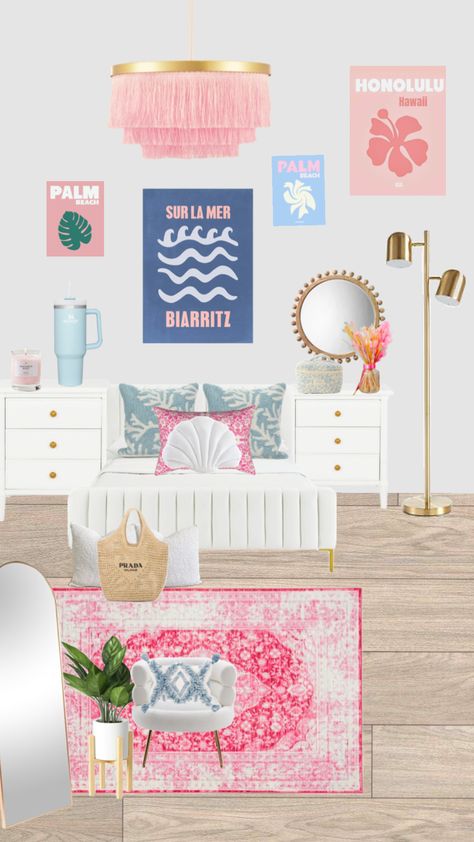 Beachy room idea! #pink #blue (Prob my fav!) Pink And Blue Room Ideas, Pink Beachy Room, Shared Girls Bedroom, Preppy Bedroom, Beachy Room, Coastal Room, Beach Room, Preppy Room, Room Idea