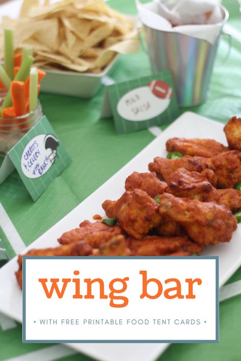 Football Party Wing Bar with Printable Food Tent Cards #ad Party Snacks Kids, Finger Foods Appetizer Recipes, Skirt Steak Marinade, Party Wings, Skirt Steak Recipes, Goat Cheese Dip, Snacks Kids, Baked Goat Cheese, Tyson Foods