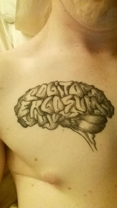 Cogito ergo sum (I think therefore I am) by Rory Head Genuine Hustle Tattoo Auckland I Think Therefore I Am Tattoo, I Think Therefore I Am, Cogito Ergo Sum Tattoo, I Am Tattoo, Am Tattoo, Hustle Tattoo, Philosophy Tattoos, Tattoo Practice, Tattoo Pictures