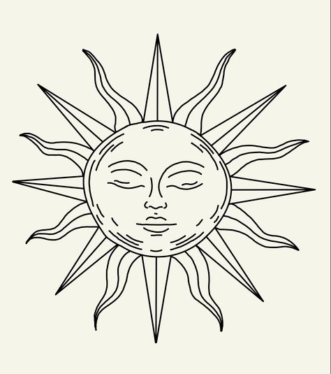 Funky Sun Drawing, Sun With Face Tattoo, Drawn Tattoos, Sun With A Face, Sun Sketch, Sun Outline, Sun Faces, Flash Ideas, Sun Drawing