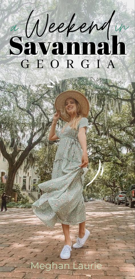 If you’re wondering if you should visit Savannah, let’s just say I’m already looking for properties there because I loved it THAT MUCH. There’s so much to see in this beautiful, historic city, but don’t worry – follow this guide on how to spend a weekend in Savannah & you’ll have the best trip ever! US Travel Destinations| Dream Vacation| Summer Travel Destinations| Travel Tips What To Wear In Savannah Ga Summer, Outfits For Savannah Georgia Spring, What To Wear In Savannah Ga Spring, Savannah Ga Outfits, Savannah Georgia Outfit, Dream Vacations Beautiful Places, Bucket List Places To Travel, Travel In California, Fall Weekend Getaway