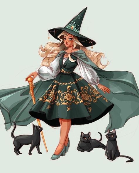 Traveling Witch Art, Royal Witch, German Witch, Witchy Elements, W.i.t.c.h Fanart, Alice Fox, Witch Drawing, Kitty Girl, Autumn Witch