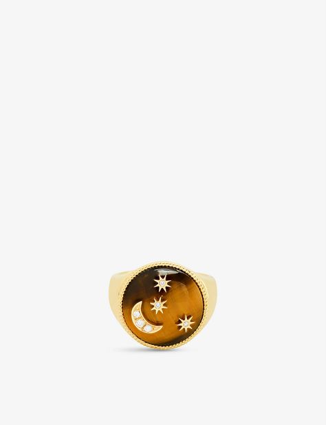 Gold Tiger Eye, Diamond Signet Ring, The Heavens, The Night Sky, Moon And Stars, Tiger's Eye, French Design, Our World, Signet Ring