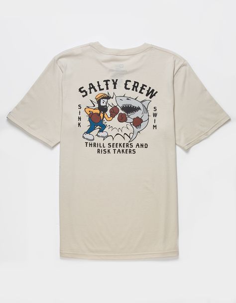 Salty Crew Fish Fight Tee. Graphic On Left Chest. Large Graphic On Back. Woven Clamp Label At Hem. Crew Neck. Short Sleeve. 100% Cotton. Machine Wash. Imported. | Salty Crew Fish Fight Boys Tee Granola Fits, Tshirt Graphics, Boy Tees, Vintage Tee, Sharks, Vintage Tees, Granola, Graphic Tees, Crew Neck