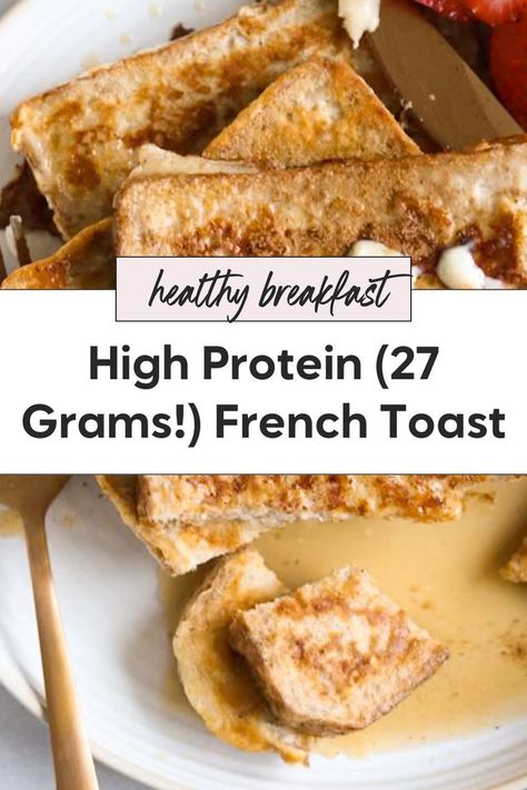 This high protein French toast is a healthy breakfast option made with simple ingredients like cottage cheese and whole wheat bread. With almost 30 grams of protein per serving, it’s a high protein breakfast that's crisp around the edges and has soft centers. Try this protein French toast recipe for a balanced and delicious protein breakfast without using protein powder. Protein French Toast Recipe, High Protein French Toast, Quick High Protein Breakfast, High Fiber Dinner, Protein Toast, Fiber Breakfast, Protein French Toast, Healthy French Toast, High Fiber Breakfast