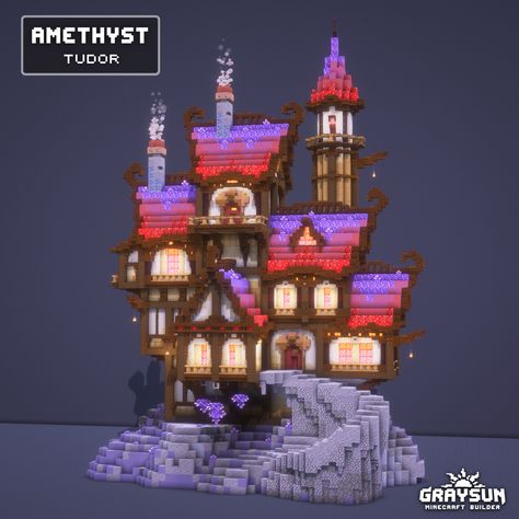 A fantasy mansion design for Minecraft.

Download my builds on Patreon Minecraft Fantasy Mansion, Amethyst House Minecraft, Minecraft Amethyst Builds, Minecraft Keep, Minecraft Mansion Ideas, Minecraft Fantasy Builds, Fantasy Mansion, Medieval Builds, Amethyst Witch