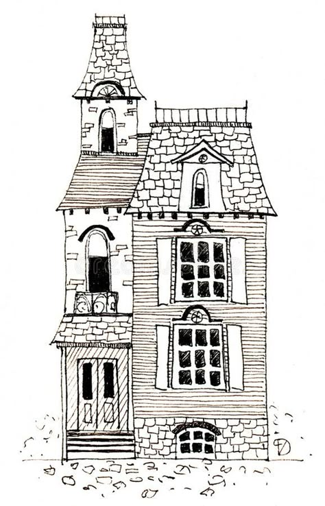 English Cottage Drawing, Building Drawings Easy, Cute Buildings Drawing, How To Draw Houses, Vintage House Drawing, Buildings Drawing Simple, House Outline Drawing, Beautiful House Drawing, House Illustration Simple