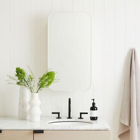 Bathroom and Vanity Mirrors | West Elm Seamless Medicine Cabinet, Brass Bathroom Hardware, Glass Bathroom Shelves, Cabinet Mirror, Mid Century Bathroom, Dressing Mirror, Medicine Cabinet Mirror, Glass Bathroom, Double Bathroom Vanity