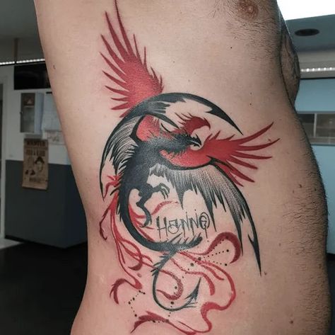 Phoenix And Dragon Tattoo For Women, Restart Tattoo, Phoenix Dragon Tattoo, Dragon Phoenix Tattoo, Phoenix And Dragon Tattoo, Dragon And Phoenix Tattoo, Fire Phoenix Tattoo, Phoenix Tattoo Arm, Watercolor Phoenix Tattoo