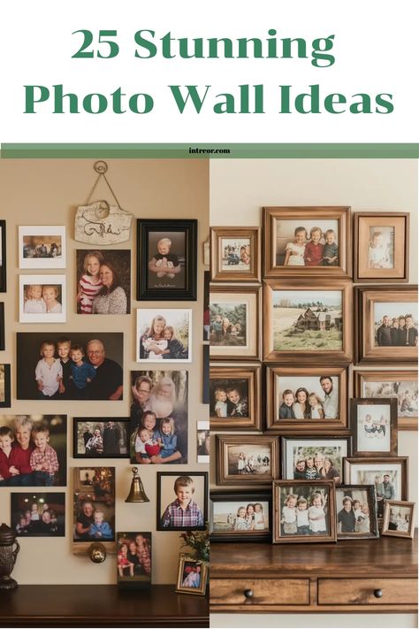 Looking for some inspiration to spruce up your living room decor? Check out these stunning photo wall collage ideas that will instantly elevate the vibe of your space. Whether you prefer a minimalist look or a more eclectic feel, there's something here for everyone. Create a personalized photo wall collage that tells the story of your life and interests - it's like having a gallery right in your own home! From black and white prints to colorful snapshots, let your creativity run wild with these Gallery Wall Ideas Family Photos, Wall Arrangement Ideas, Family Photo Wall Ideas, Photo Wall Collage Ideas, Foyer Entryway Ideas, Picture Wall Layout, Photo Arrangements On Wall, Family Wall Collage, Wall Collage Ideas