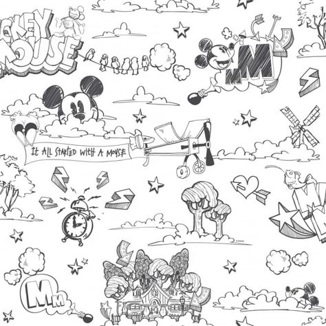 Ideas Habitaciones, Wallpaper Black And White, Mickey Love, Dining Room Wallpaper, Mickey Mouse Wallpaper, Graffiti Designs, Wallpaper Rolls, Wallpaper Iphone Disney, Wallpaper Black