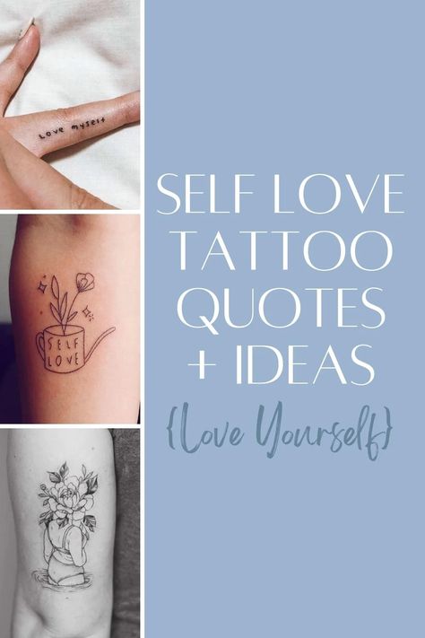 73+ Self Love Tattoo Quotes + Ideas {Love Yourself} - TattooGlee Symbols Of Self Love Tattoo, Pretty Tiny Tattoos For Women, Love Yourself Symbol Tattoo, I Love Me Tattoo Ideas, Tiny Quote Tattoos For Women, Tiny Self Love Tattoo, Tattoo Ideas Body Positive, New Beginning Tattoos, Self Love Small Tattoos