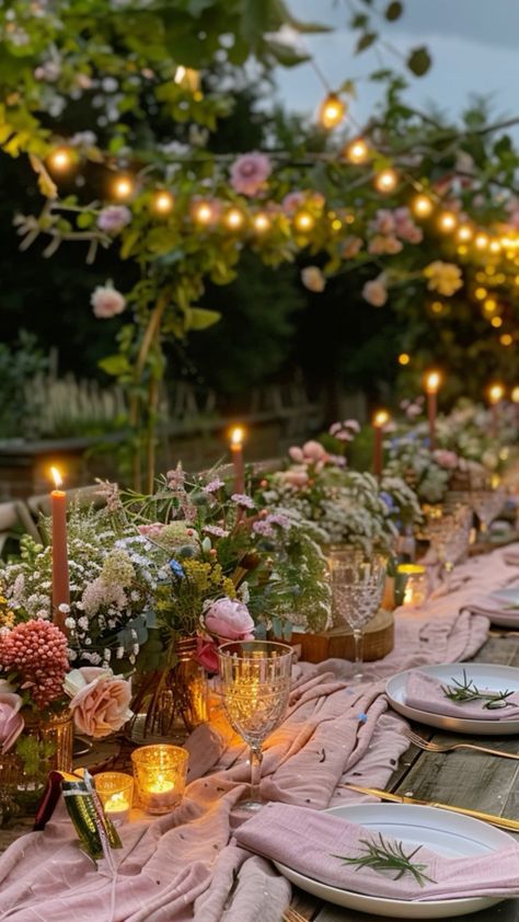 Outside Garden Party Decorations, Simple Garden Party Ideas, September Garden Party, Garden Party Wedding Table Setting, Floral Party Aesthetic, Garden Party Rehearsal Dinner, Garden Party Wedding Decor, Vintage Garden Party Wedding, Birthday Decorations Garden