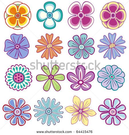 Collection of single vector flowers - stock vector Vector Alphabet, Custom Wedding Monogram, Fleur Design, Hippie Flowers, How To Make Paper Flowers, Vector Flowers, Flower Doodles, Paper Flowers Diy, Flower Clipart