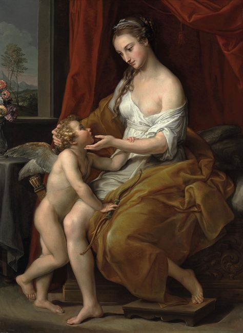 Pompeo Girolamo Batoni (Lucca 1708 - Rome 1787). Venus Caressing Cupid. Painted in 1774. 53 x 39 in.; 134.6 x 99.1 cm. Pompeo Batoni, Orazio Gentileschi, Italian Paintings, Divine Nature, Italian Painters, Goddess Of Love, Classic Paintings, National Gallery, Old Master