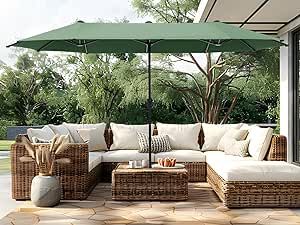 PHI VILLA 13ft Large Patio Umbrellas, Double-Sided Outdoor Market Rectangle Umbrella for Outside, Mint Green Side Patio, Large Patio Umbrellas, Large Patio, Large Umbrella, Shade Umbrellas, Patio Furniture Set, The Courtyard, Outdoor Market, Long Table