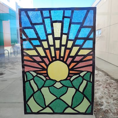 Stained Glass With Tissue Paper, Diy Stained Glass Window Tissue Paper, Tissue Paper Glue Art, Stained Glass Paper Craft, Tissue Paper Window Art, Tissue Paper Stained Glass Craft, Collage Ideas For School Projects, Tissue Paper Stained Glass Window, Paper Stained Glass Craft