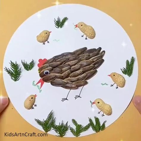 Sunflower Seeds And Peanut Shells Hen & Chicks Craft Tutorial - Kids Art & Craft Chicks Craft, How To Make Sunflower, Chick Craft, Drawing Legs, Orange Paper, Preschool Art Activities, Nature Scenery, Seasons Art, Hens And Chicks