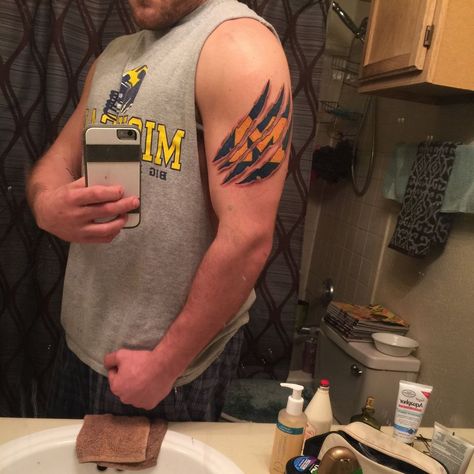 University of Michigan fans share photos of Wolverine themed tattoos | MLive.com University Of Michigan Tattoo, Michigan Wolverines Tattoo, Wolverine Tattoo, Michigan Tattoos, Temporary Tatoo, Shoulder Tats, Football Tattoo, M Tattoos, Michigan Wolverines Football