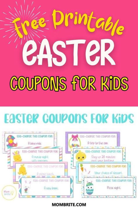 Looking for great Easter candy alternatives this year for young kids? Use this super adorable free printable Easter coupons for kids instead! Grab your free copy of these Easter coupons here. Easter Printables For Kids, Easter Coupons Free Printable, Easter Egg Coupons Free Printable, Dye Free Easter Candy, Easter Egg Coupons, Easter Egg Coupons For Teens, Free Printable Easter Egg Tokens, Mother’s Day Homemade Coupons, Easter Coupons