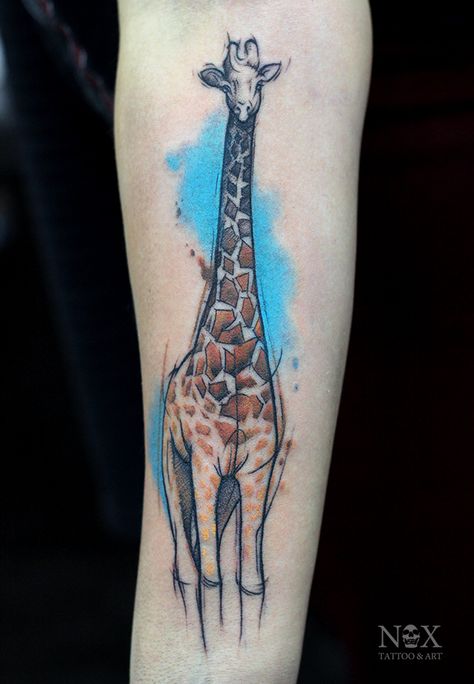 Little giraffe by mattynox Geometric Giraffe Tattoo, Bff Tats, Giraffe Tattoo, Inspiring Tattoos, Animal Tattoos For Women, Artists Studios, Tattoo Cover-up, Matching Tattoos, Forearm Tattoos