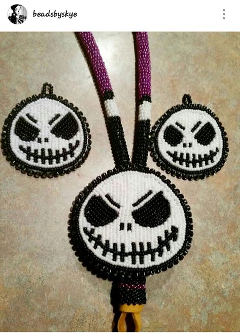 Jack skellington lanyard/earring set Jack Skellington Bead Pattern, Beaded Jack Skellington, Jack Skellington Fuse Beads, Jack Skellington Beaded Earrings, Halloween Beaded Earrings Native, Brick Stitch Nightmare Before Christmas, Jack Skellington Faces, 2023 Goals, Beaded Moccasins