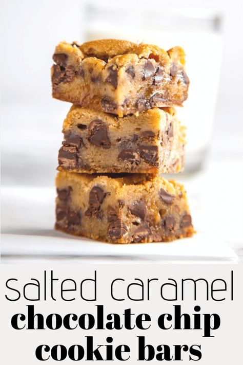 Caramel Sauce Desserts, Caramel Chocolate Chip Cookie Bars, Caramel Chocolate Chip Cookie, Cookie Pies, Homemade Salted Caramel, Salted Carmel, Caramel Chocolate Chip Cookies, Caramel Bars, Cookie Bar