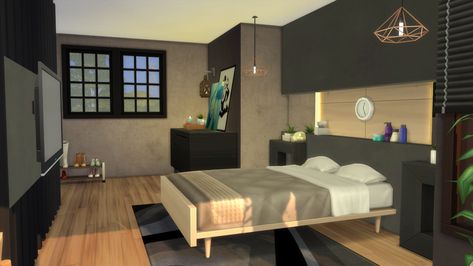 Sims 4 inspiration for bedroom no cc • watch the build on my youtube cgl games❤️ Sims Modern Bedroom, Sims 4 Master Room Ideas, Sims 4 Master Bed Ideas, Sims 4 Luxury Bedroom, Sims4 Bedroom Ideas, Sims 4 Bedroom No Cc, The Sims 4 Bedroom Ideas, Sims 4 Room Ideas Bedrooms, Modern House Sims 4