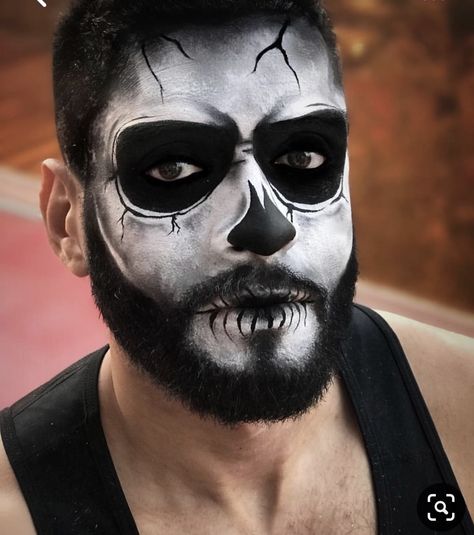 Skull Makeup With Beard Male, Skeleton Makeup On Men With Beard, Skull Face Paint With Beard, Skull Makeup For Men With Beards, Skull Face Paint For Men With Beard, Halloween Face Paint For Men With Beards, Skull Halloween Makeup For Men With Beard, Skull Face Makeup Men Beard, Mens Skeleton Makeup With Beard