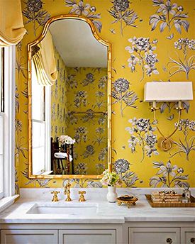 Melanie Turner Interiors, Interior Minimalista, Design Salon, Salon Interior Design, Design Apartment, Vanity Decor, Yellow Wallpaper, Bathroom Wallpaper, Design Living Room