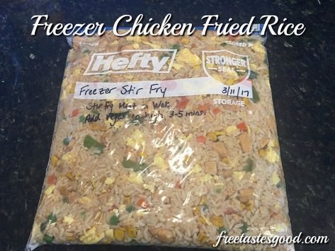 Freezer Chicken Fried Rice Recipe | Free Tastes Good! Freezer Chicken Fried Rice, Can You Freeze Fried Rice, Freezer Chicken Stir Fry, Freezer Meal Chicken And Rice, Freezer Rice Casserole, Frozen Fried Rice, Chicken Fried Rice Freezer Meal, Freezer Fried Rice, Freezer Meals With Rice