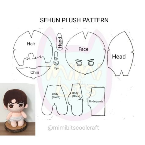 Diy Anime Plushies, Diy Plush Pattern, Plushie Doll Pattern, Plush Doll Pattern Free, How To Sew Plushies, Kpop Plush Dolls Pattern, Kpop Doll Pattern, How To Make A Doll, Chibi Plush Pattern