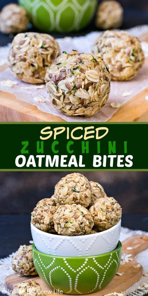 Spiced Zucchini Oatmeal Bites - these little no bake oatmeal bites are a delicious option for breakfast or after school snacks. Try this energy bite recipe for an easy and healthy grab and go option on busy days! #oatmeal #energybites #healthy #nobake #zucchini #afterschool #breakfast #recipe No Bake Oatmeal Bites, Easy Healthy Muffins, Healthy Grab And Go, No Bake Oatmeal, Foodie Desserts, Energy Bite, Zucchini Oatmeal, Bake Oatmeal, Spiced Zucchini