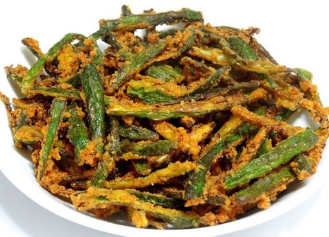 Tali Bhindi is a delicious snack where bhindi (okra) is dipped in a seasoned flour mixture and crispy fried to perfection. They are then seasoned with a spice mixture and served alongside a meal or as a snack.     Tali Bhindi A delicious and simple crispy fried bhindi. 100 gms Bhindi 1/2 tsp Red […] The post Tali Bhindi appeared first on Awesome Cuisine. Kurkuri Bhindi, Bhindi Masala Recipe, Bhindi Fry, Aloo Recipes, Chaat Masala, Gujarati Recipes, Garlic Recipes, Veg Recipes, Indian Dishes