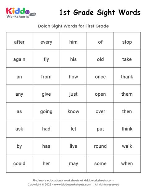 Free Printable Sight Words 1st Grade Worksheet - kiddoworksheets Spelling For Grade 1 Free Printable, 1st Grade Sight Word List Free Printable, First Grade Practice Sheets, Free First Grade Worksheets Printables, 1st Grade Sight Words Printables Free, Homeschool Worksheets Free 1st Grade, First Grade Prep Summer, Sight Word Activities First Grade Worksheets Free Printable, 1st Grade Sight Word List