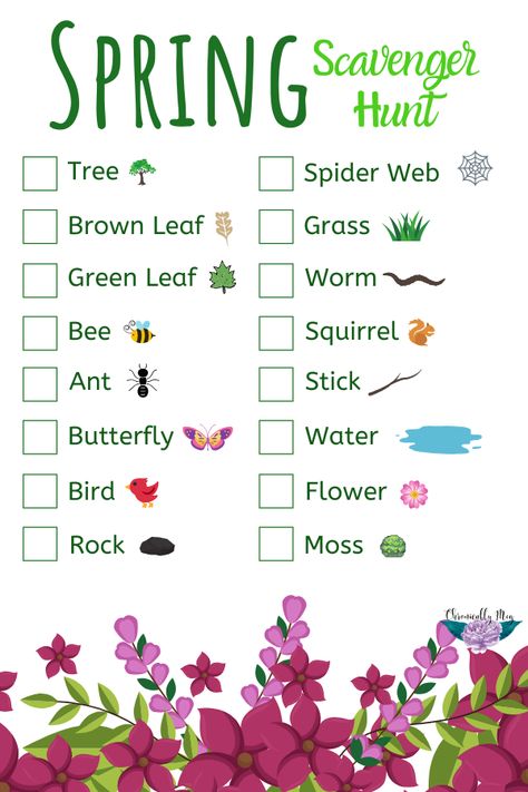 Preschool Seasons, Spring Scavenger Hunt, Preschool Scavenger Hunt, Nature Hunt, Season Change, Games To Play With Kids, Getting Outside, Screen Free Activities, Scavenger Hunt For Kids