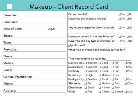 aromatherapy consultation form template - Ecosia Client Record Card, Client Card, Esthetician Life, Client Consultation, Record Card, Makeup Consultation, College Makeup, Becoming A Makeup Artist, Home Beauty Salon