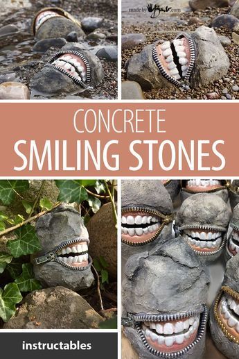 Concrete Smiling Stones, Halloween Cement Decorations, Creepy Garden Decor, Big Outdoor Halloween Decorations, Exterior House Halloween Decorations, Creepy Plants Halloween Diy, Creepy Halloween Decorations Outdoor, Creepy Outdoor Halloween Decorations, Halloween Yard Ideas