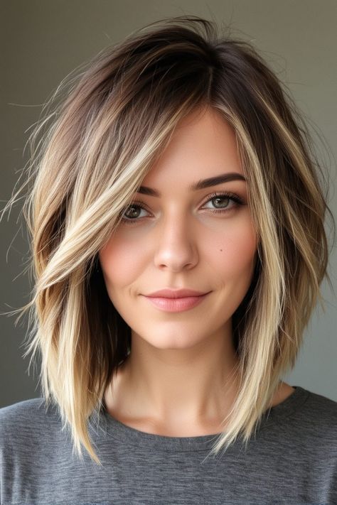 45 Layered Lob Haircuts  - Stylish Hair Ideas Short Length Bob With Layers, Lob Haircut 2024, Lob Haircut With Side Bangs, Old Woman Hairstyles, Lob Haircut Layered, Angled Lob, Layered Lob, Lob Haircuts, Haircut Images