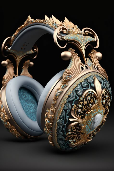 luxury gem and diamond and gold encrusted Baroque headphones detailed photorealisitic isolated, blender , 3d, Fantasy Headphones, Magical Jewelry, Fantasy Aesthetic, 판타지 아트, Fantasy Jewelry, Pretty Wallpapers, Things To Buy, Beautiful Jewelry, Cool Things To Buy