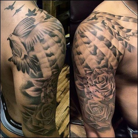 Upper Arm Tattoos For Guys, Upper Shoulder Tattoo, Shoulder Sleeve Tattoos, Cool Shoulder Tattoos, Cool Half Sleeve Tattoos, Quarter Sleeve Tattoos, Tattoos Infinity, Back Of Shoulder Tattoo, Mens Shoulder Tattoo