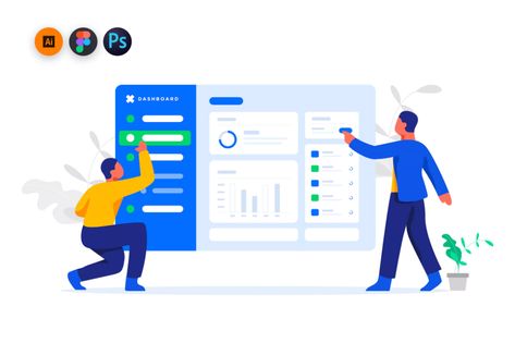 Management Dashboard illustration for website by mursyiduchy on Envato Elements Dashboard Illustration, Facebook Post Design, Advertising Services, Dashboard Design, Social Media Advertising, Web Design Company, Envato Elements, Premium Wordpress Themes, Flat Illustration